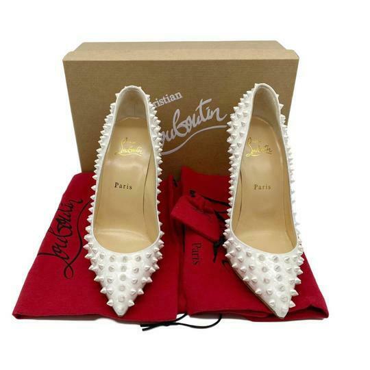 Christian Louboutin White 'follies' Spike Pointy Toe Pumps 38.5