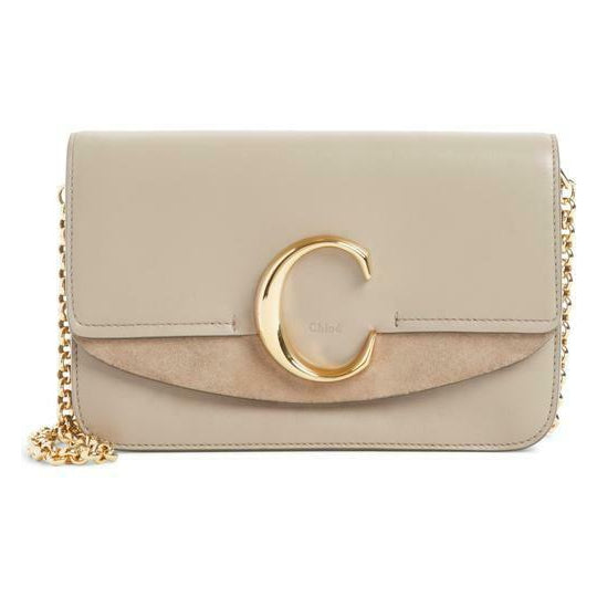 Chloe Chloé Shoulder Mini Motty Chain Wallet Grey Leather Cross Body Bag