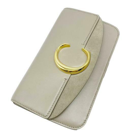 Chloe Chloé Shoulder Mini Motty Chain Wallet Grey Leather Cross Body Bag