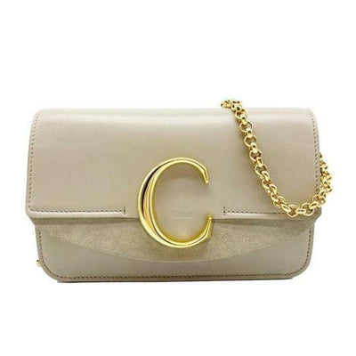 Chloe Chloé Shoulder Mini Motty Chain Wallet Grey Leather Cross Body Bag