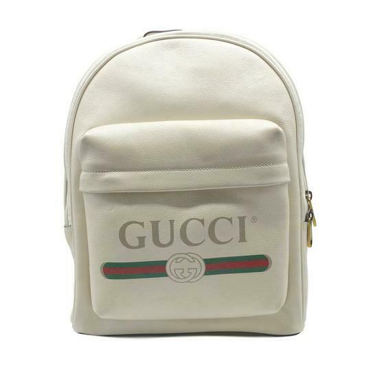 Gucci Logo Print White Leather Backpack
