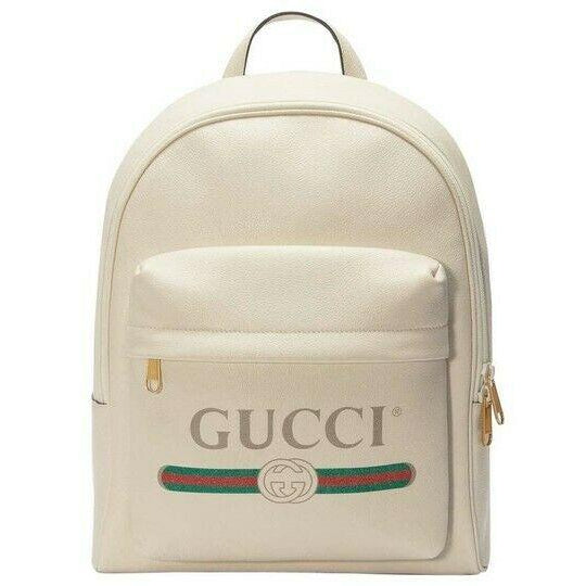 Gucci Logo Print White Leather Backpack