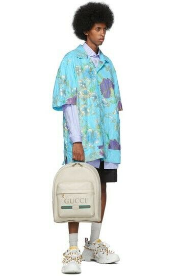 Gucci Logo Print White Leather Backpack