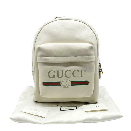 Gucci Logo Print White Leather Backpack