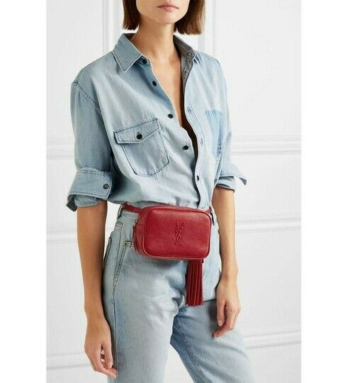 Saint Laurent Loulou Belt Lou Monogram Textured Embossed Red Leather Cross Body Bag