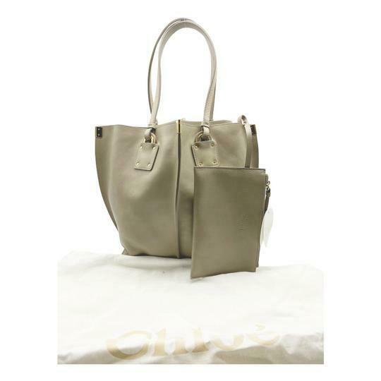 Chloé Vick Grey Beige Leather Tote