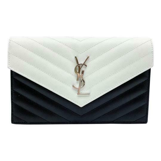 Saint Laurent Envelope Chain Wallet White Monogram Quilted Black Leather Cross Body Bag