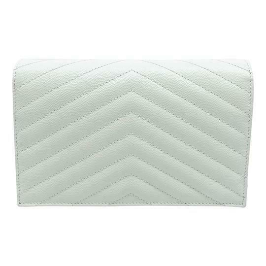 Saint Laurent Envelope Chain Wallet White Monogram Quilted Black Leather Cross Body Bag