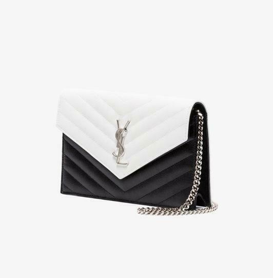 Saint Laurent Envelope Chain Wallet White Monogram Quilted Black Leather Cross Body Bag