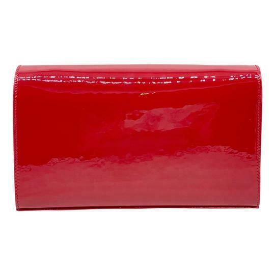 Saint Laurent Monogram Kate Chain Wallet Medium Envelope Red Patent Leather Cross Body Bag