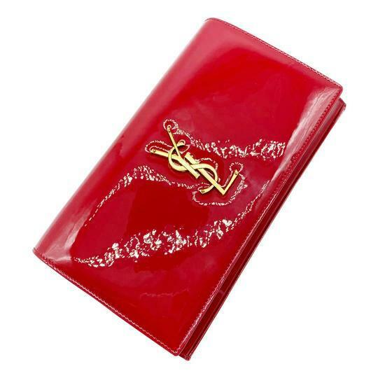 Saint Laurent Monogram Kate Chain Wallet Medium Envelope Red Patent Leather Cross Body Bag