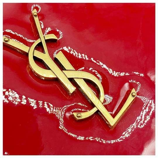 Saint Laurent Monogram Kate Chain Wallet Medium Envelope Red Patent Leather Cross Body Bag