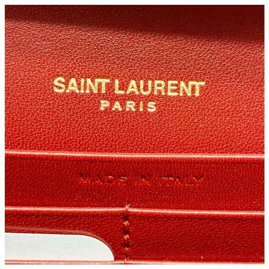 Saint Laurent Monogram Kate Chain Wallet Medium Envelope Red Patent Leather Cross Body Bag