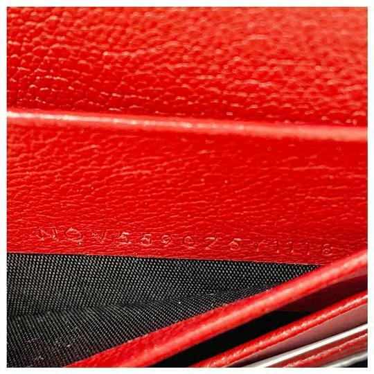 Saint Laurent Monogram Kate Chain Wallet Medium Envelope Red Patent Leather Cross Body Bag