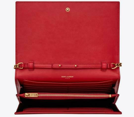 Saint Laurent Monogram Kate Chain Wallet Medium Envelope Red Patent Leather Cross Body Bag