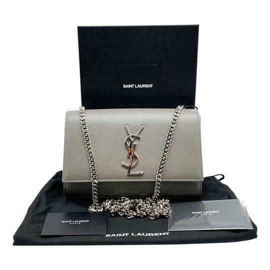 Saint Laurent Monogram Kate New Small Grey Leather Cross Body Bag