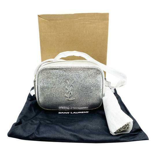 Saint Laurent Camera Bag Lou Monogram Silver Leather Satchel