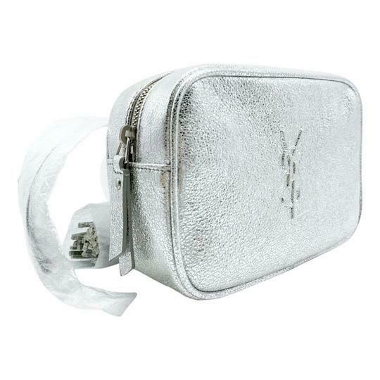 Saint Laurent Camera Bag Lou Monogram Silver Leather Satchel