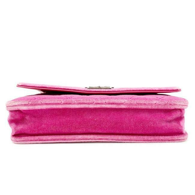 Chanel Boy Wallet on Chain Quilted Woc Pink Velvet Cross Body Bag