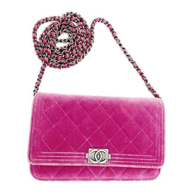 Chanel Boy Wallet on Chain Quilted Woc Pink Velvet Cross Body Bag -  MyDesignerly