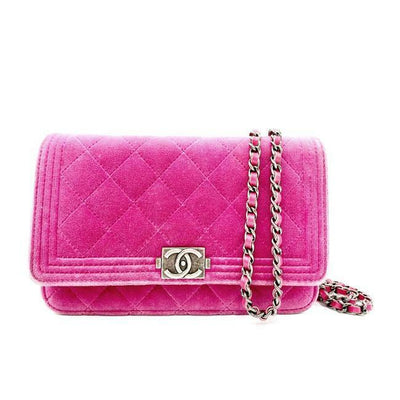 CHANEL Lambskin Quilted Boy Wallet On Chain WOC Red 627514