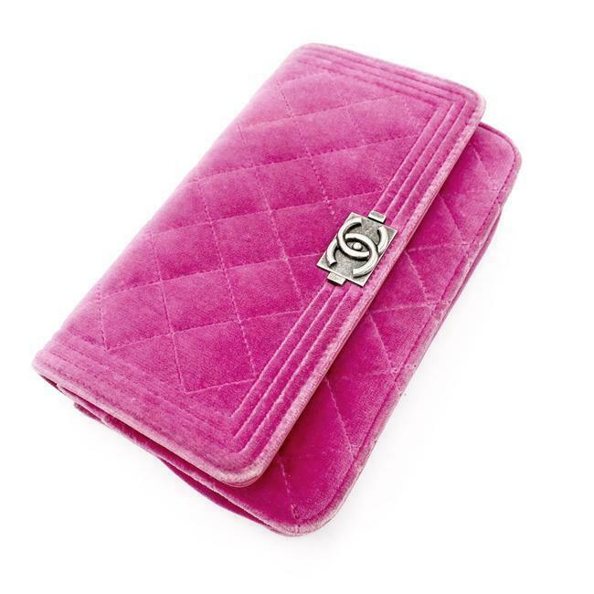 Chanel Boy Wallet on Chain Quilted Woc Pink Velvet Cross Body Bag