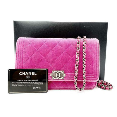 Chanel Boy Wallet on Chain Quilted Woc Pink Velvet Cross Body Bag