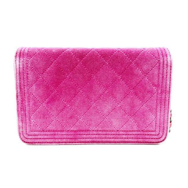 Chanel Boy Wallet on Chain Quilted Woc Pink Velvet Cross Body Bag