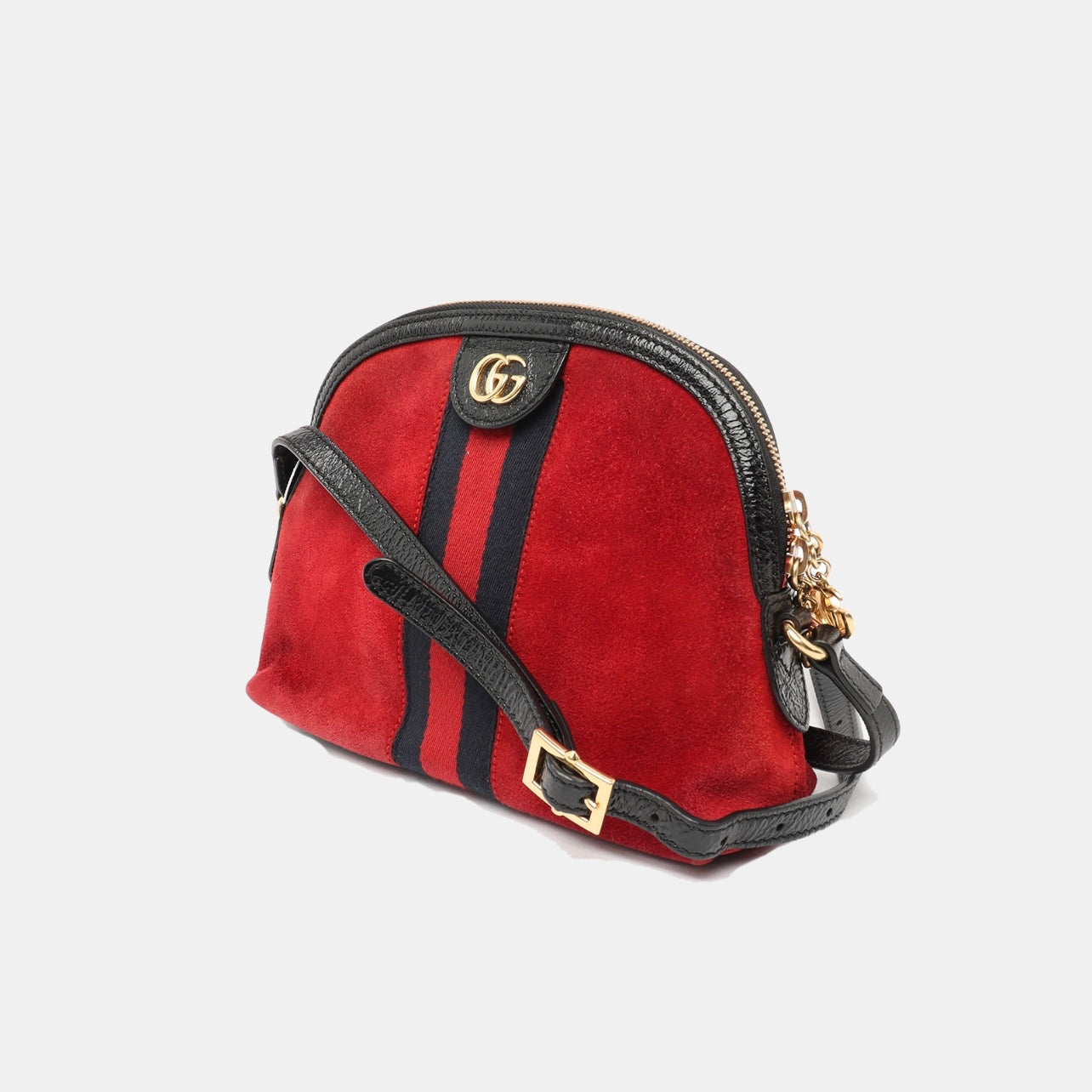 Gucci Suede Patent Web GG Small Ophidia Dome Shoulder Bag Hibiscus Red