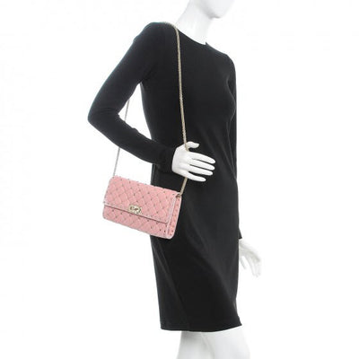 Valentino Rockstud Spike Velvet Pink Quilted Shoulder Bag