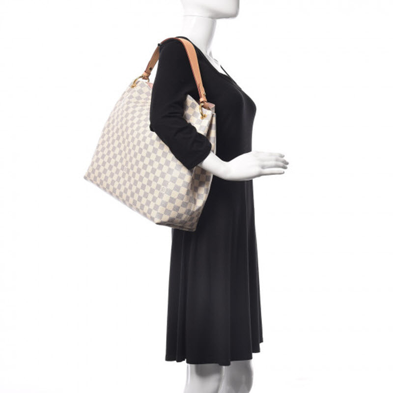 Louis Vuitton Graceful Mm Rose Ballerine Pink White Damier Azur Canvas Tote