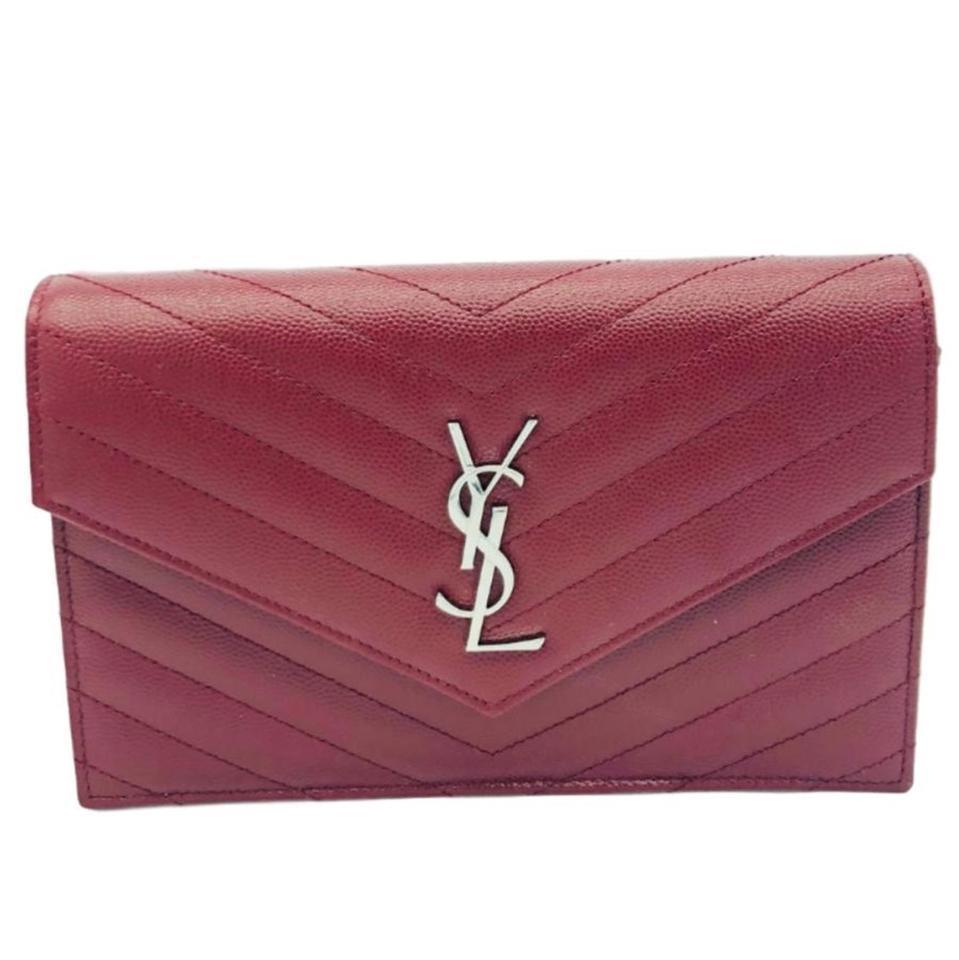 Saint Laurent Chain Wallet Monogram Crossbody WOC Envelope Burgundy Palissandre