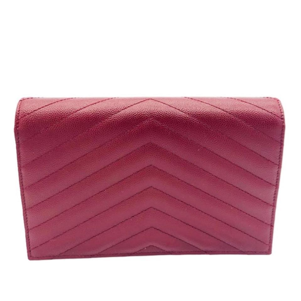 Saint Laurent Chain Wallet Monogram Crossbody WOC Envelope Burgundy Palissandre