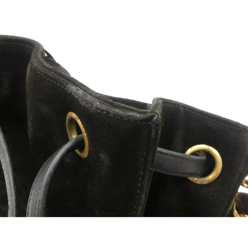 CHANEL Black Vintage Suede CC Chain Bucket Backpack Shoulder Bag - MyDesignerly