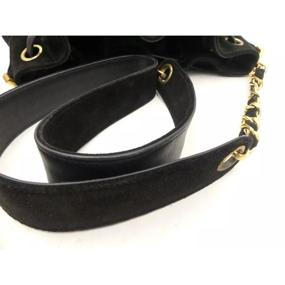 CHANEL Black Vintage Suede CC Chain Bucket Backpack Shoulder Bag - MyDesignerly