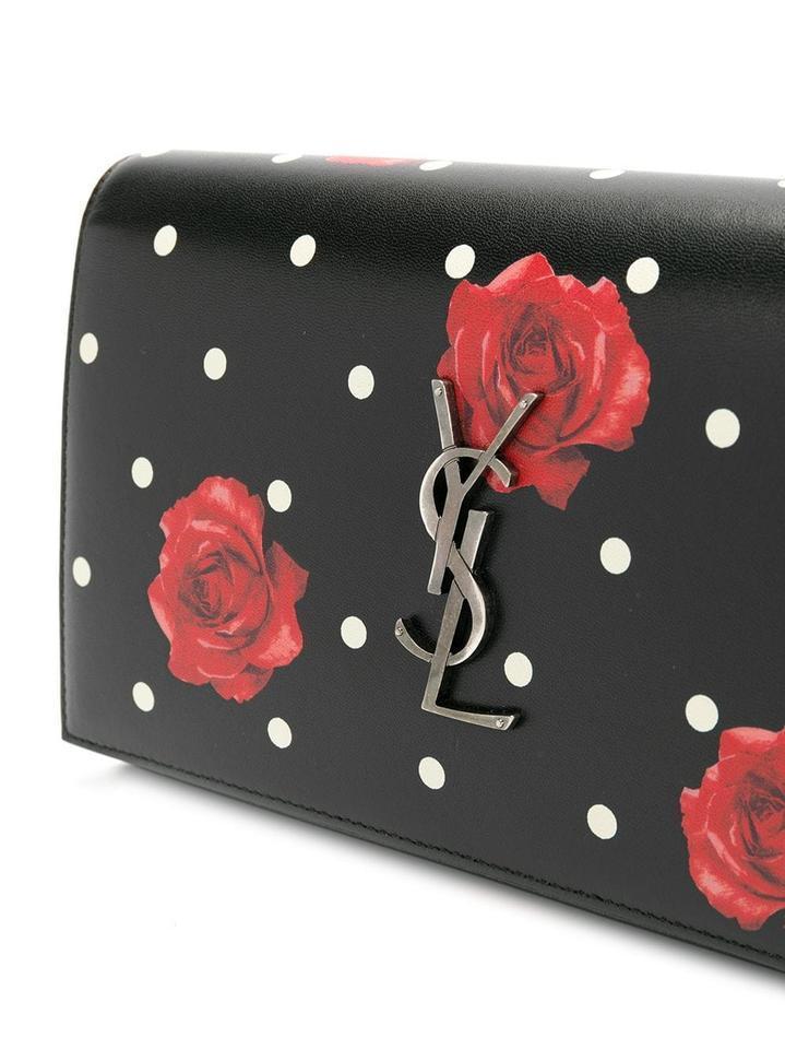 Saint Laurent Chain Wallet Monogram Kate Polka Dot Rose Medium Black Calfskin