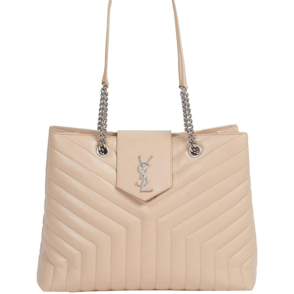 Saint Laurent Monogram Loulou Large Monogram Poudre Chain Beige Leather Tote