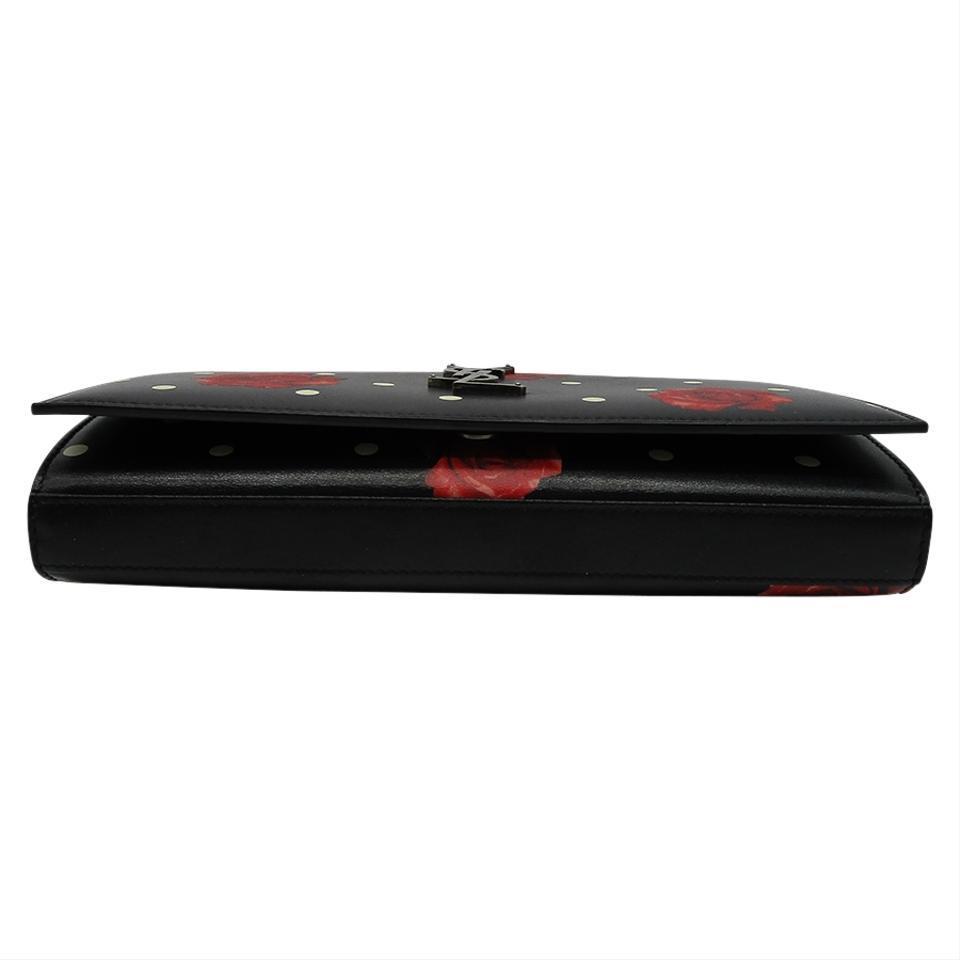 Saint Laurent Chain Wallet Monogram Kate Polka Dot Rose Medium Black Calfskin