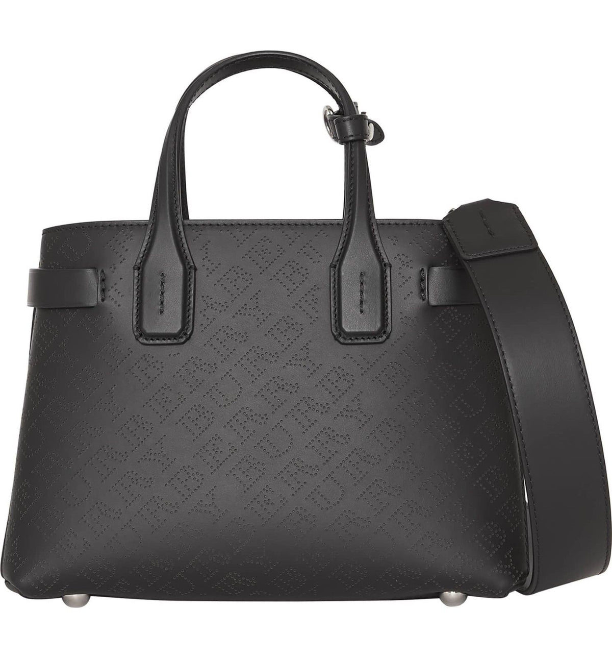 Burberry Small Banner Black Perforated Leather Tote House Check ...