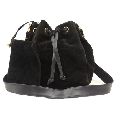 CHANEL Black Vintage Suede CC Chain Bucket Backpack Shoulder Bag - MyDesignerly