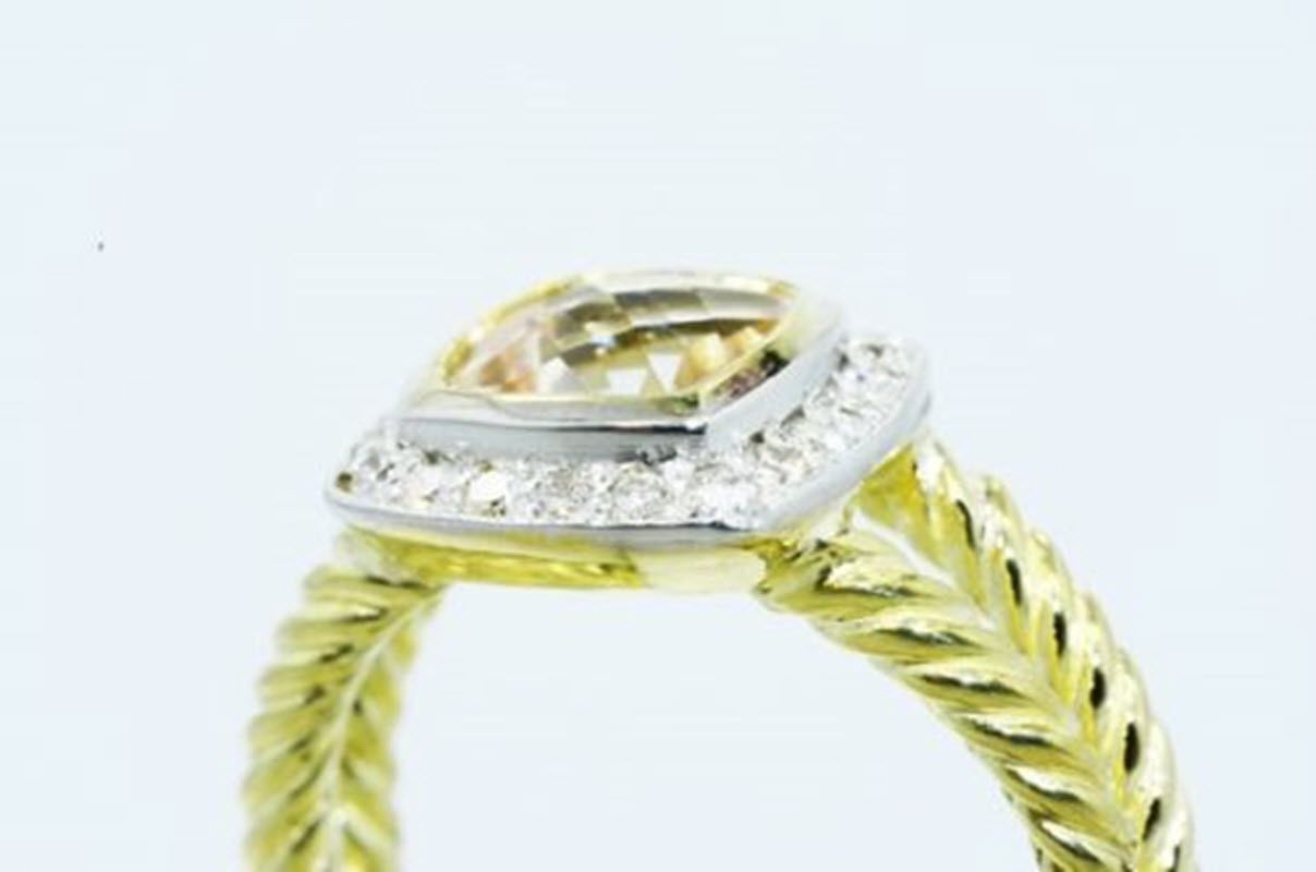 David Yurman Petite Albion Morganite Diamond 18K Gold Ring Size 6