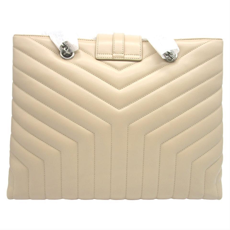 Saint Laurent Monogram Loulou Large Monogram Poudre Chain Beige Leather Tote