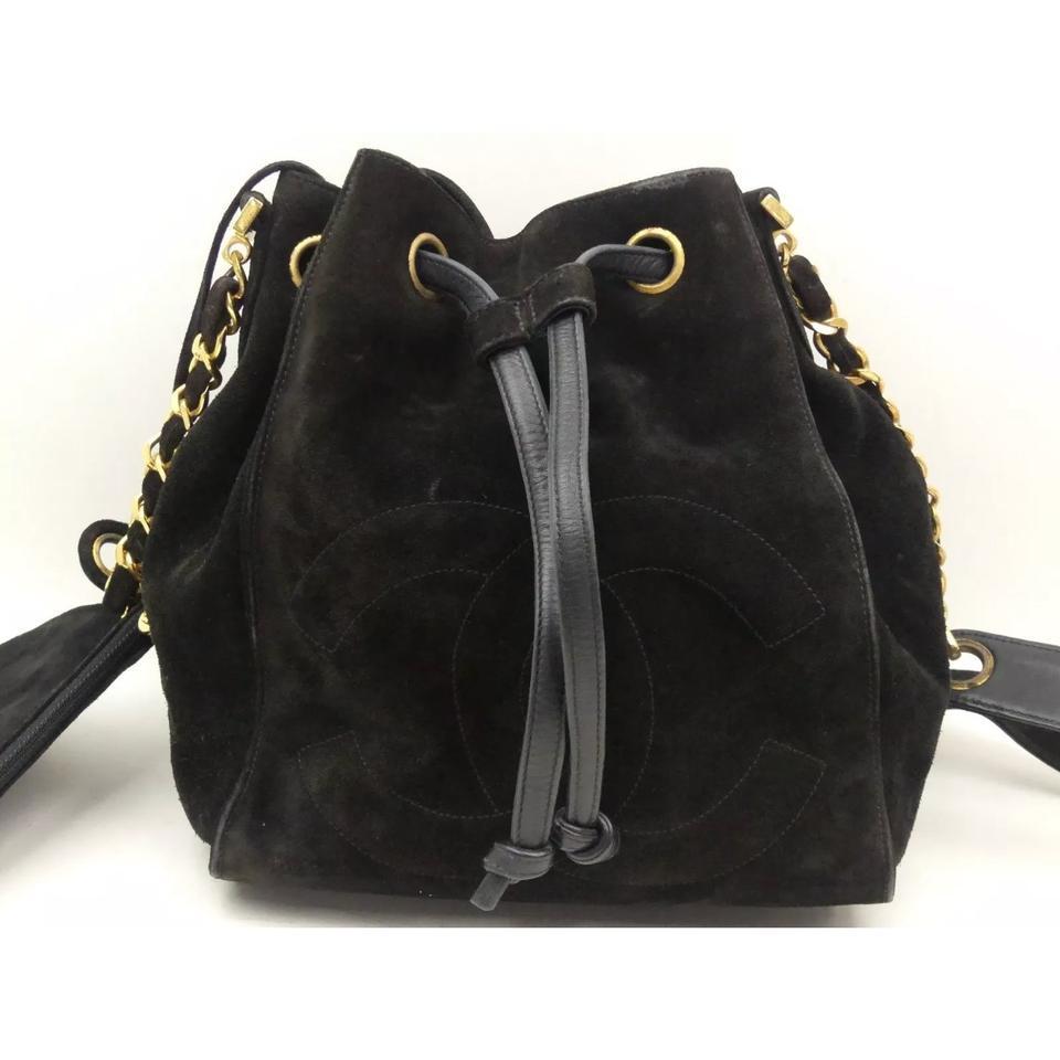 CHANEL Black Vintage Suede CC Chain Bucket Backpack Shoulder Bag