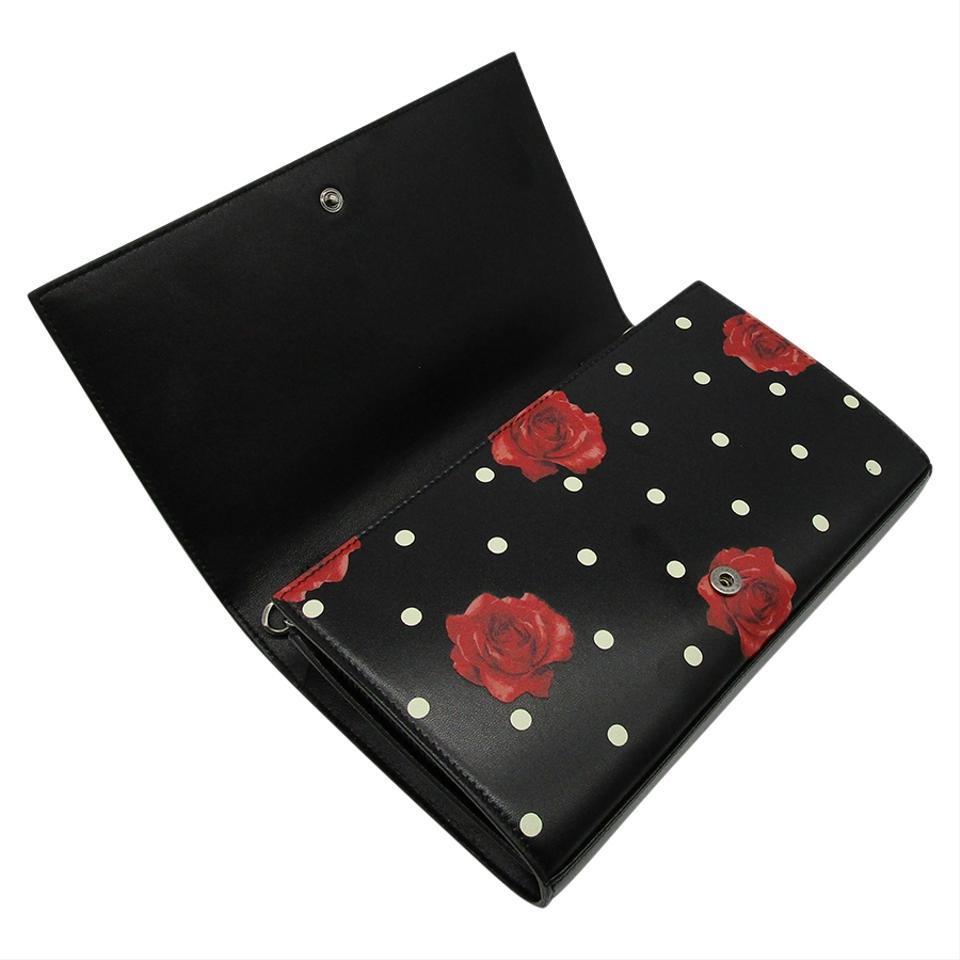 Saint Laurent Chain Wallet Monogram Kate Polka Dot Rose Medium Black Calfskin