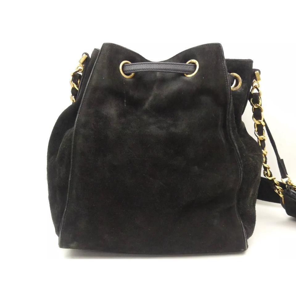 CHANEL Black Vintage Suede CC Chain Bucket Backpack Shoulder Bag - MyDesignerly