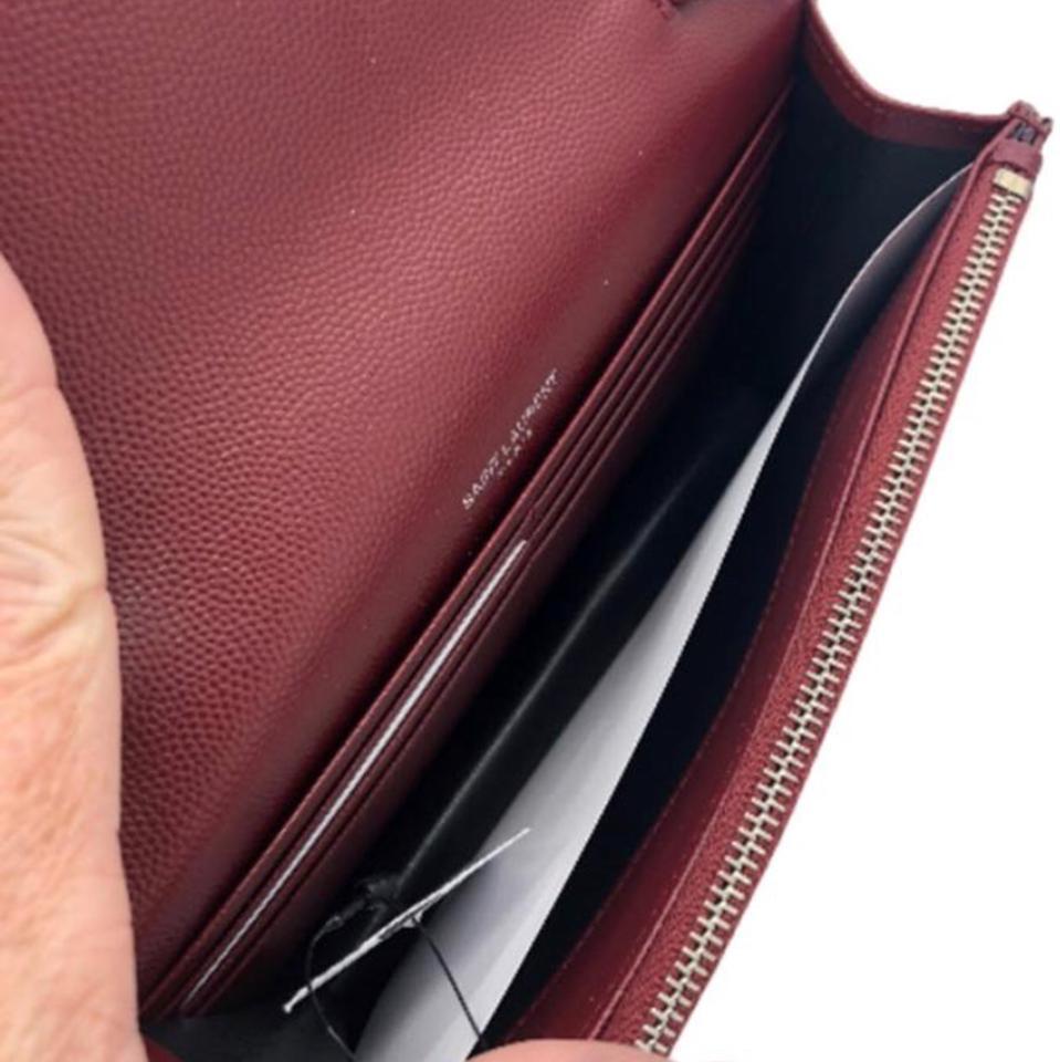 Saint Laurent Chain Wallet Monogram Crossbody WOC Envelope Burgundy Palissandre