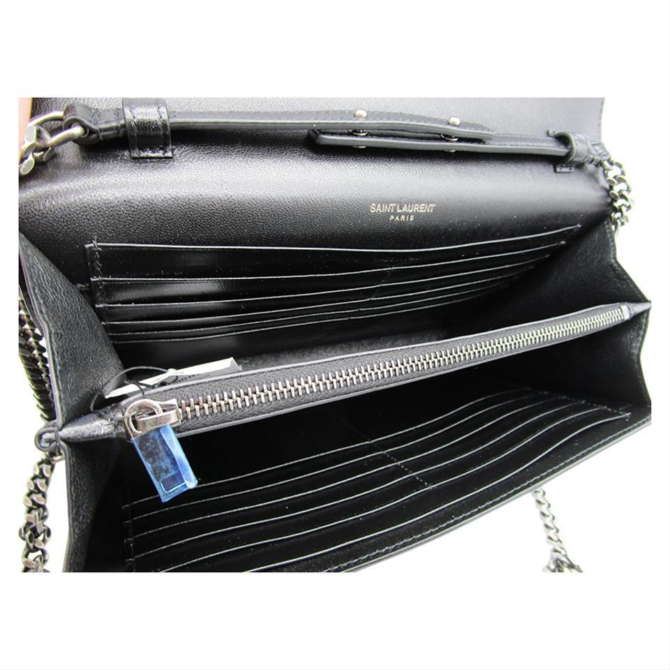 Saint Laurent Chain Wallet Monogram Kate Polka Dot Rose Medium Black Calfskin