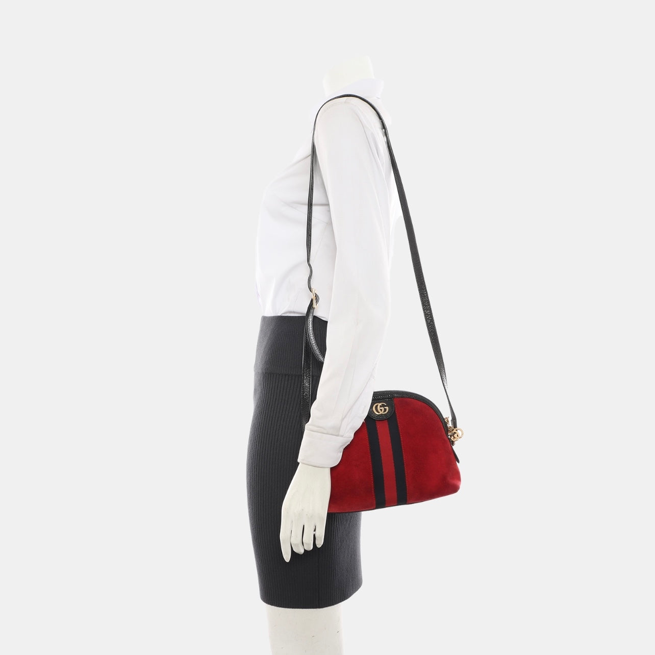 Gucci Suede Patent Web GG Small Ophidia Dome Shoulder Bag Hibiscus Red