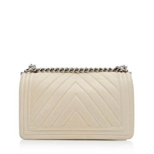 Chanel Old Medium Boy Bag Cream White Chevron