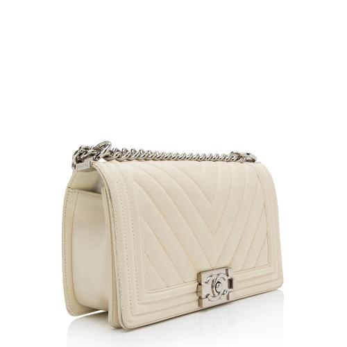 Chanel Old Medium Boy Bag Cream White Chevron